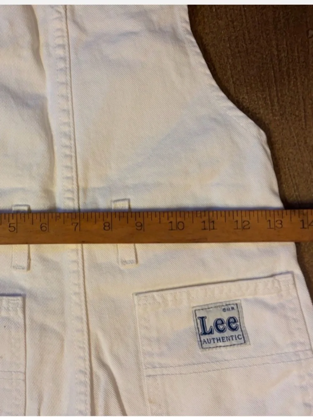 Vintage 70s/80s LEE Kids Small White Denim Jean Short Overalls Romper 7/8